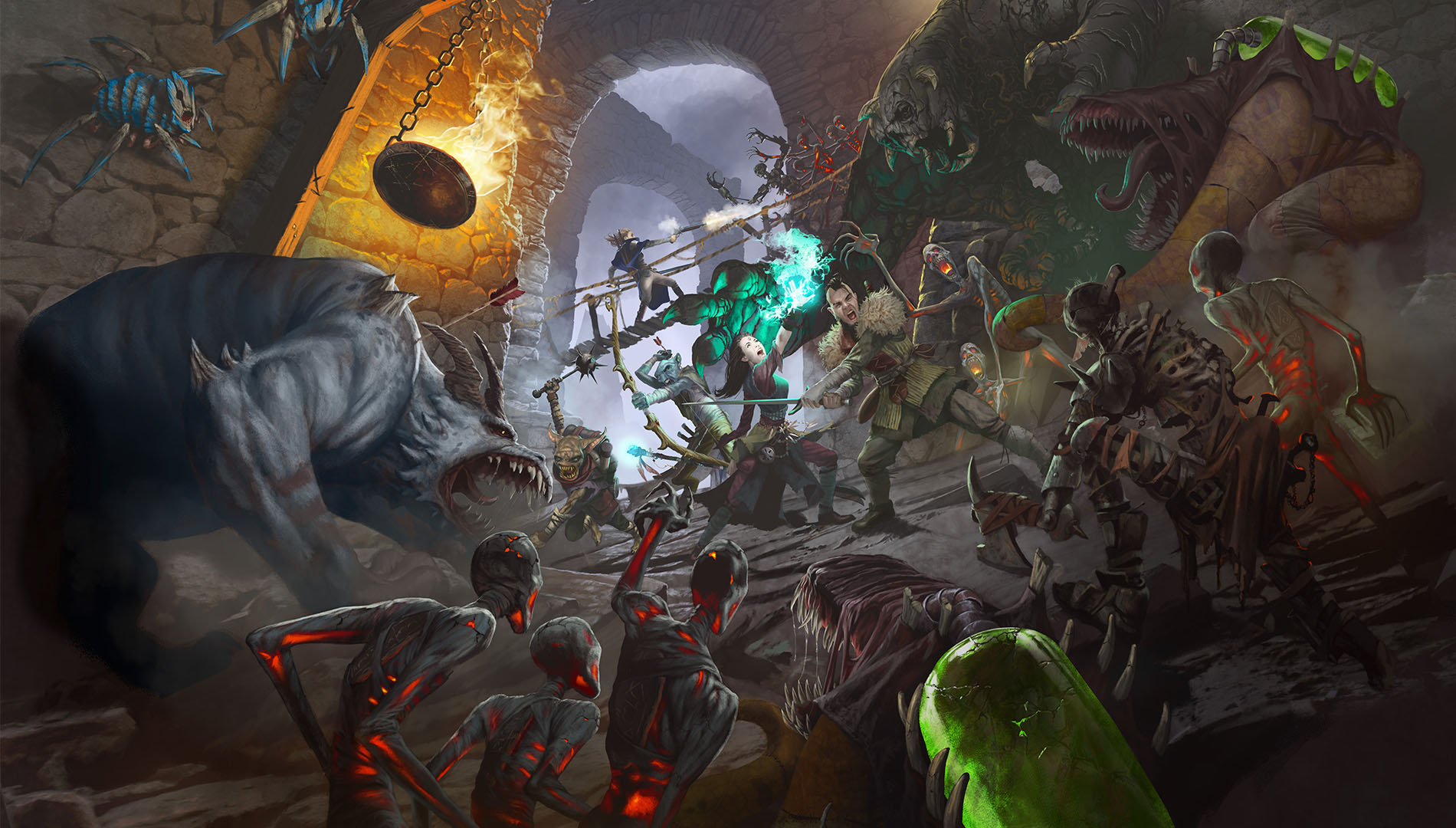 Maladum characters fight enemies in a dungeon